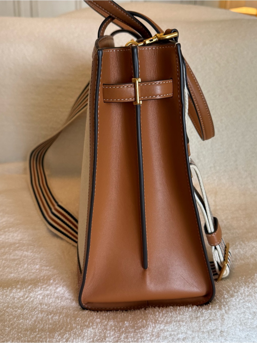 Tory Burch Full Sized Walker Canvas Satchel. Leather Trim & Extra Strap - Picture 11 of 15